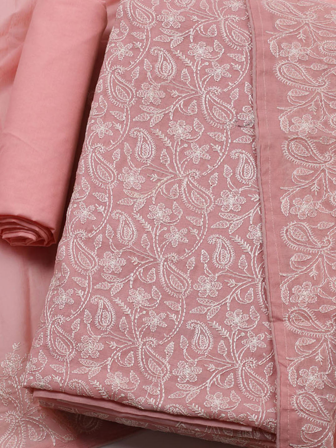 Embroidered Chanderi Unstitched Kurta With Pant & Dupatta
