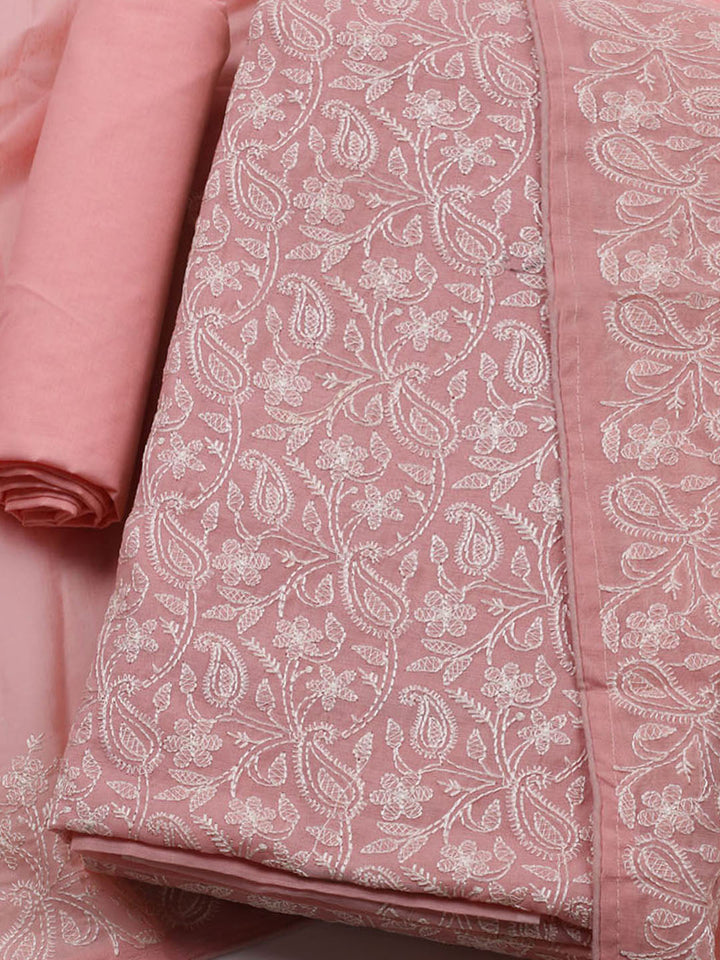 Embroidered Chanderi Unstitched Kurta With Pant &amp; Dupatta