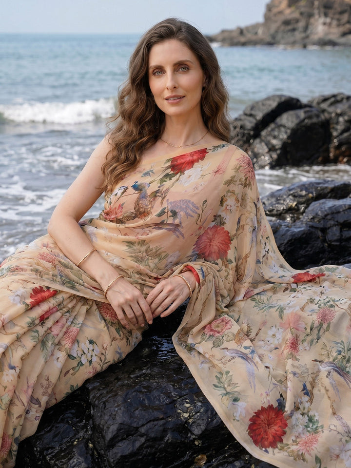Digital Print Chiffon Saree
