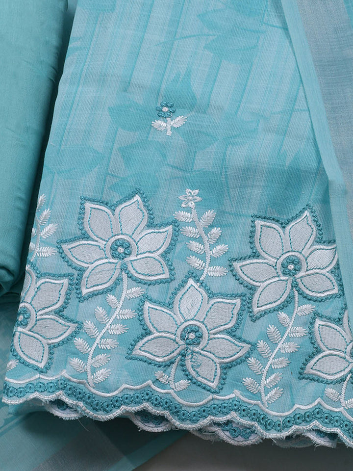 Neck Embroidered Cotton Blend Unstitched Suit With Dupatta