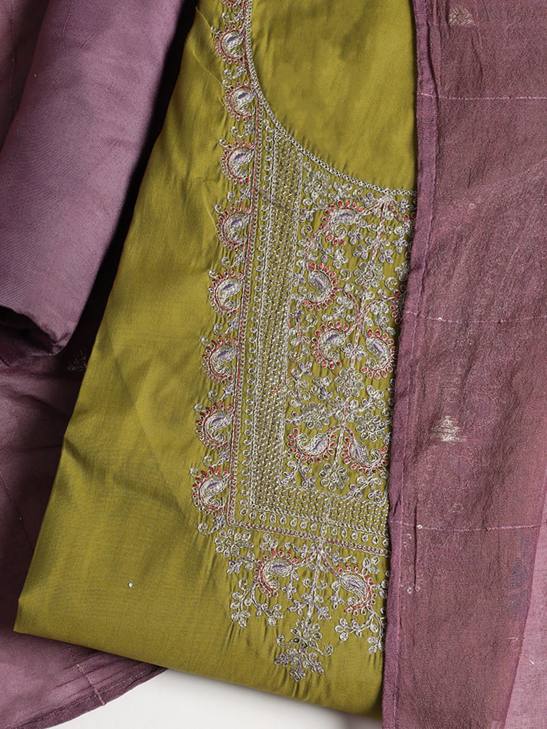Neck Embroidered Cotton Blend Unstitched Suit With Dupatta