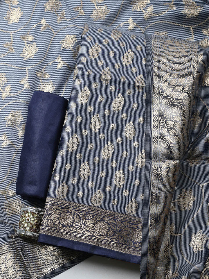 Banarasi Chanderi Unstitched Suit With Pant &amp; Dupatta