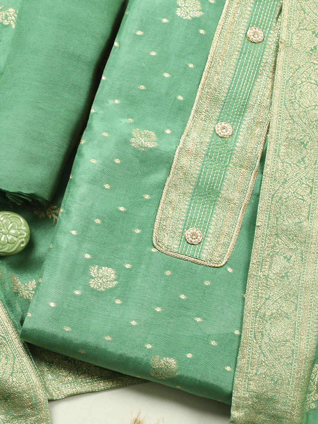 Woven Design Chanderi Unstitched Suit With Pant &amp; Dupatta