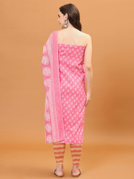 Printed Cotton Blend Unstitched Suit With Dupatta