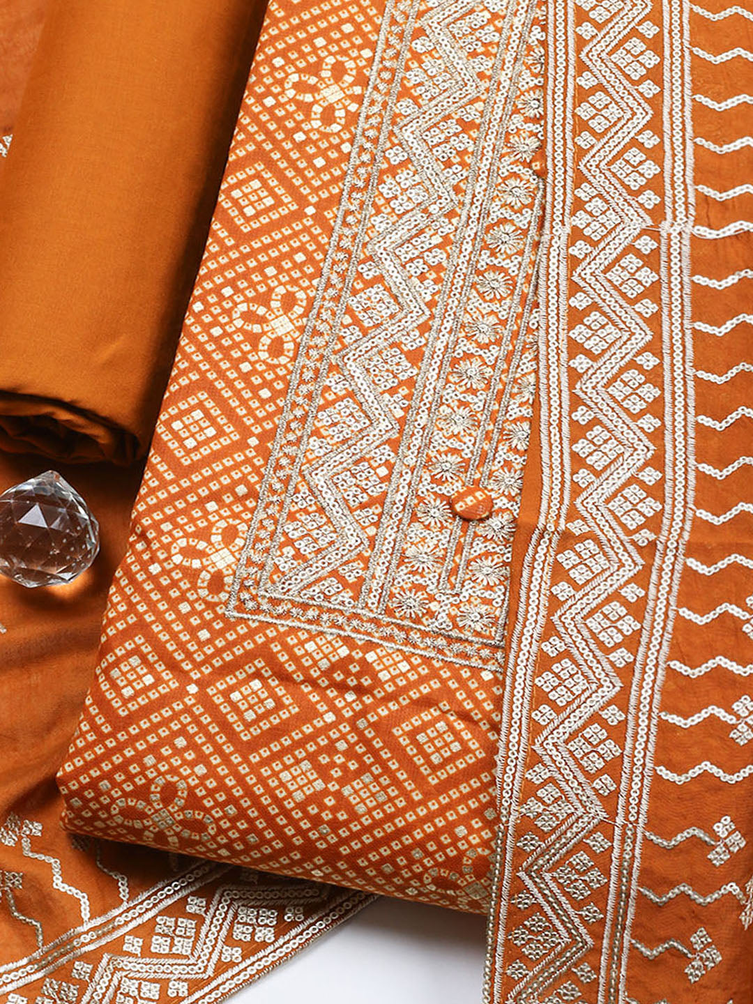 Embroidered Cotton Unstitched Suit With Pant &amp; Dupatta