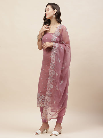 Embroidered Organza Unstitched Suit Piece With Dupatta