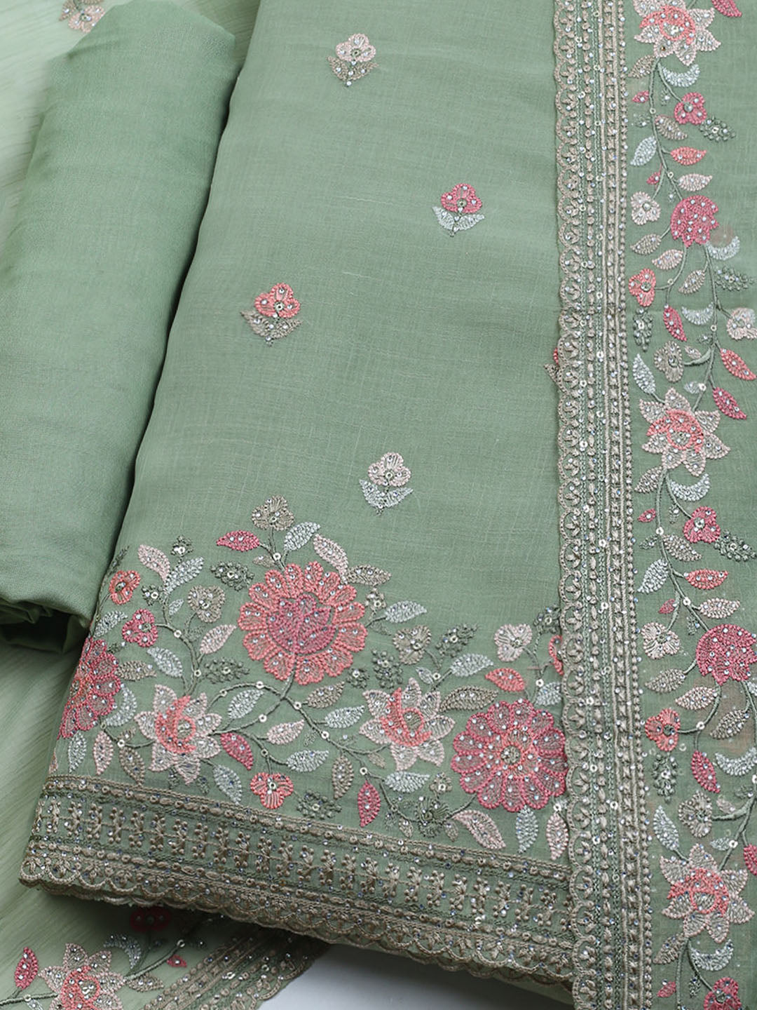 Embroidered Chiffon Unstitched Suit With Dupatta