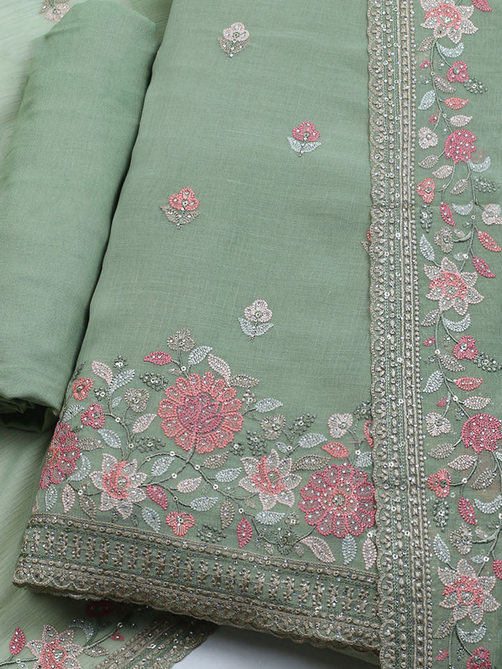 Embroidered Chiffon Unstitched Suit With Dupatta