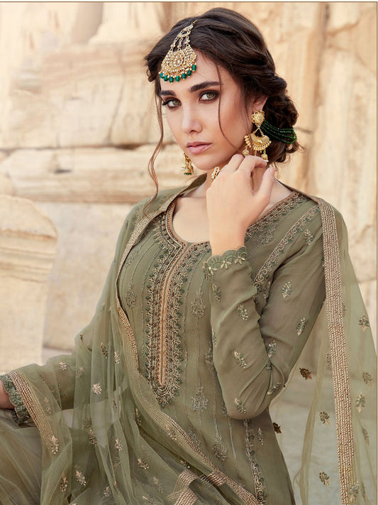 Embroidered Zari Work Semi Stitched Suit