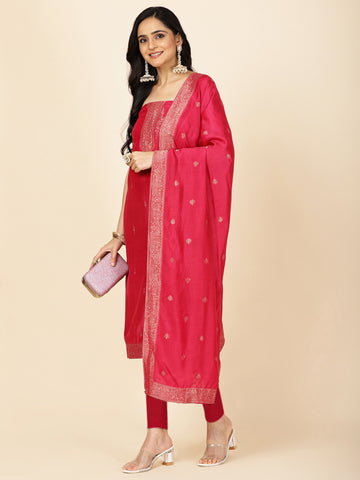 Woven Chanderi Unstitched Suit Piece With Dupatta