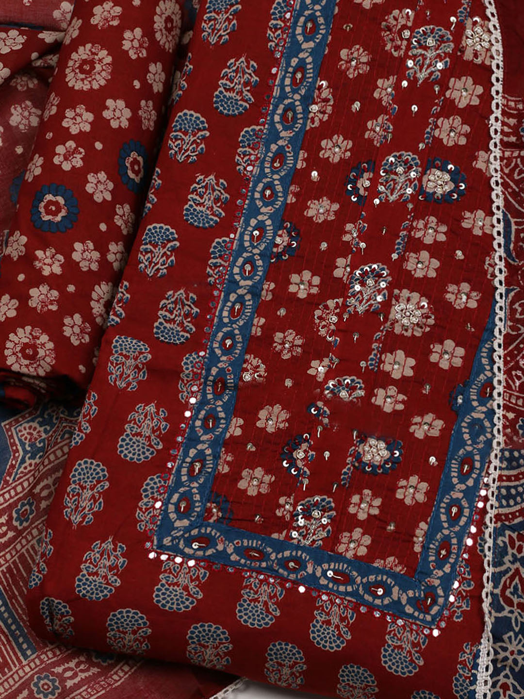 Printed Cotton Blend Unstitched Suit With Dupatta