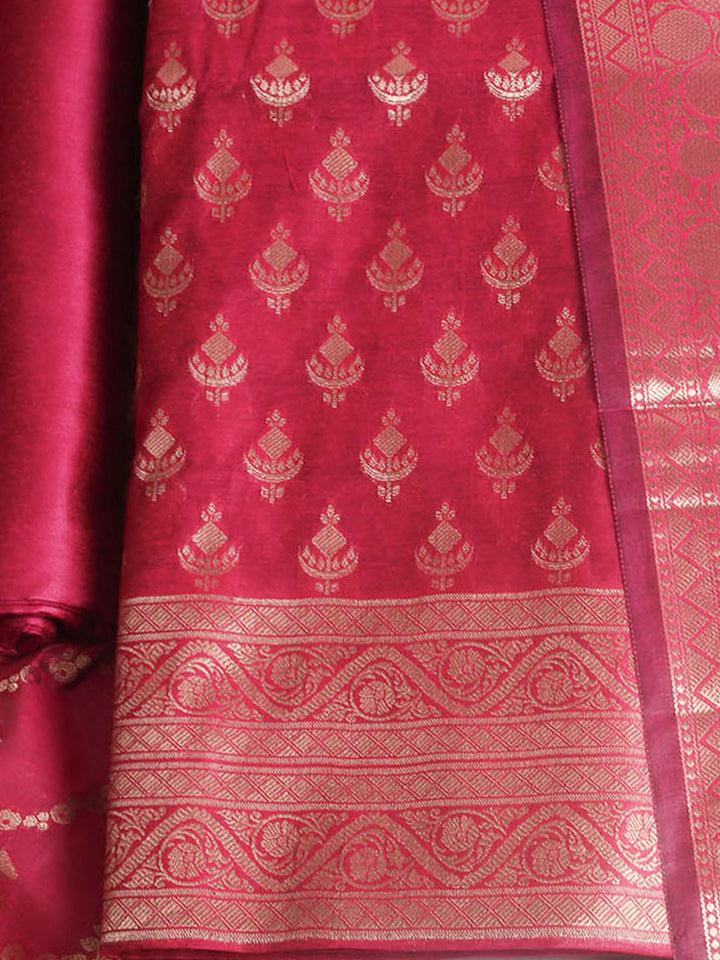 Woven Design Chanderi Unstitched Suit With Pant &amp; Dupatta