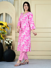 Printed Cotton Blend Kurta With Pants