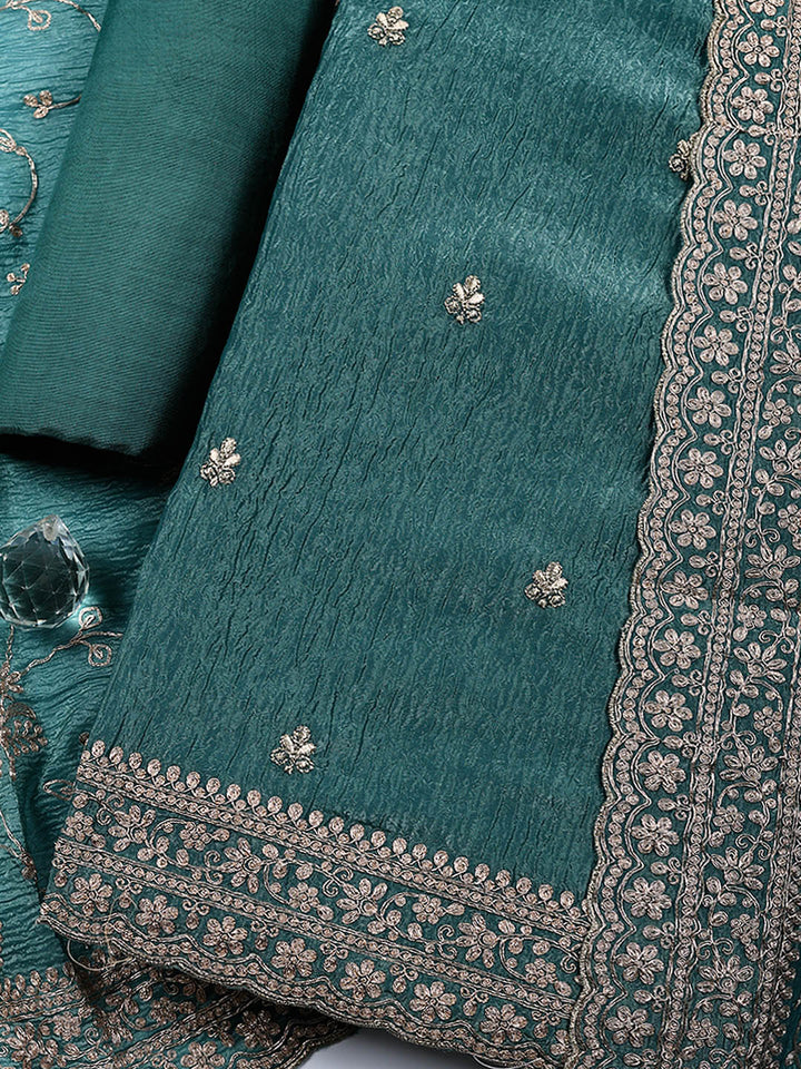 Embroidered Tissue Unstitched Suit With Pant &amp; Dupatta