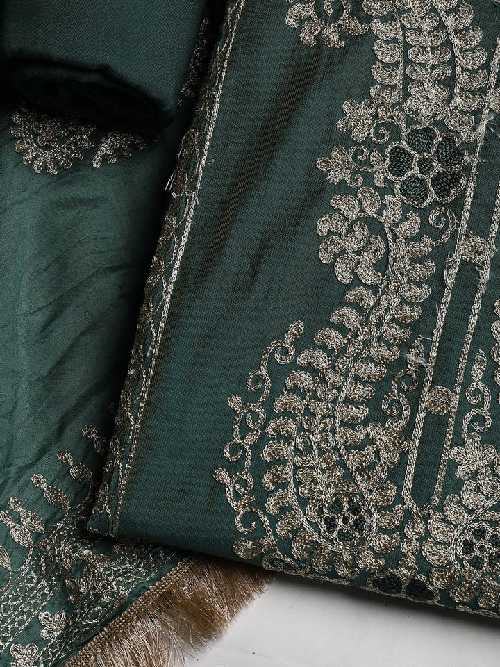 Embroidered Chanderi Unstitched Suit With Dupatta