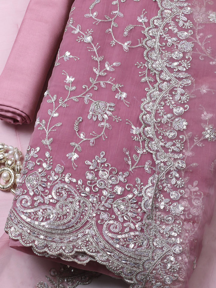 Embroidered Organza Unstitched Suit With Pant &amp; Dupatta