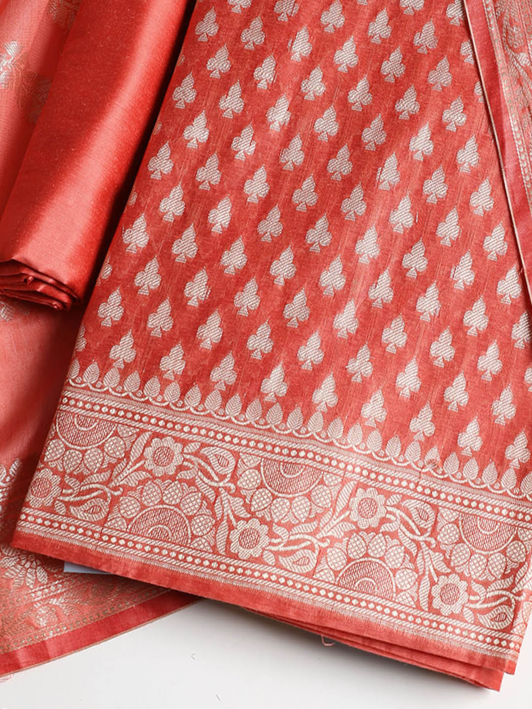 Woven Banarasi Chanderi Unstitched Suit With Dupatta