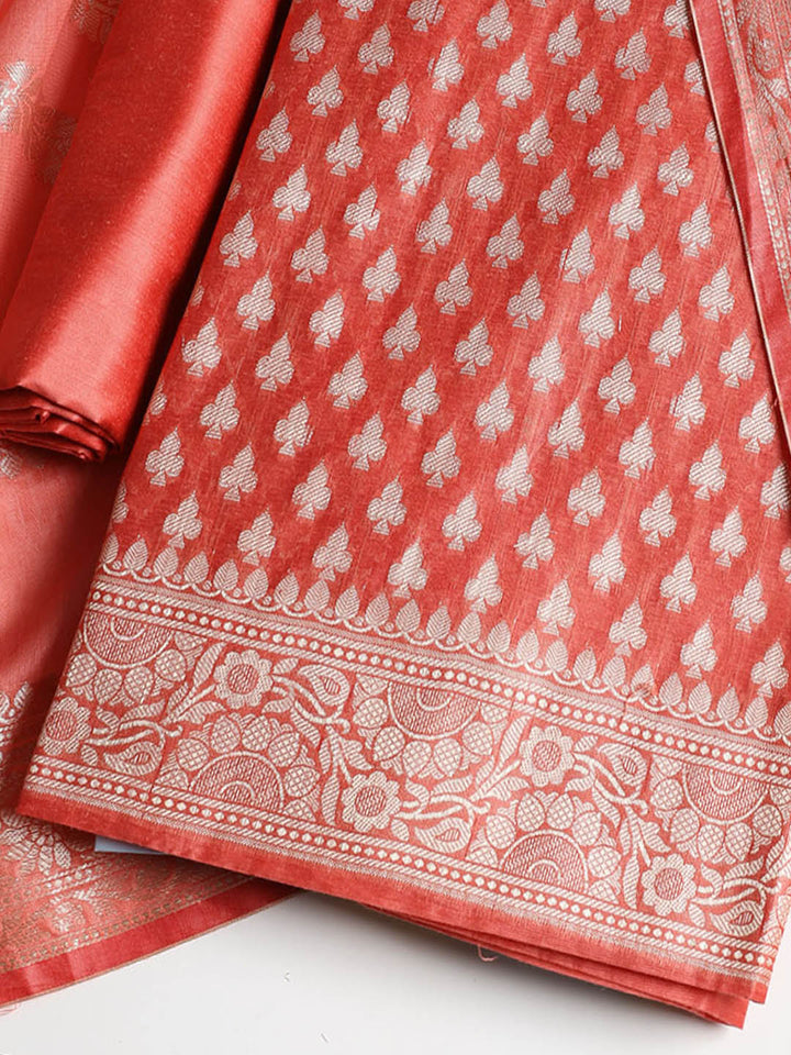 Woven Banarasi Chanderi Unstitched Suit With Dupatta
