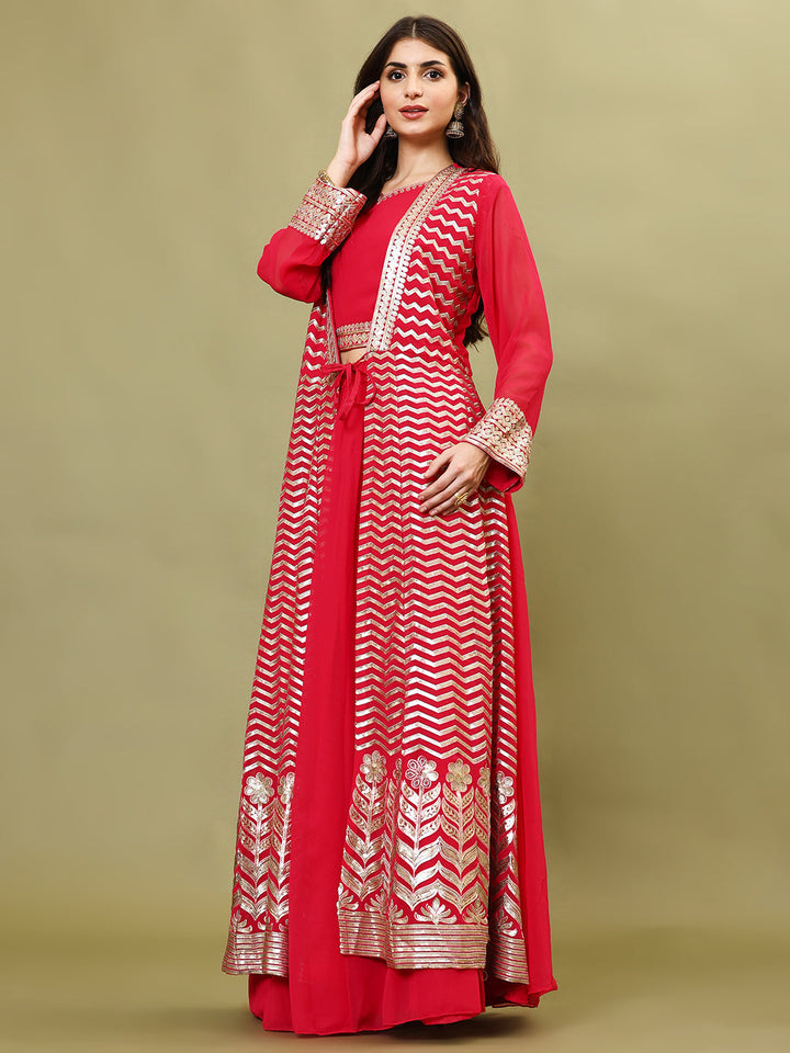 Sequin Embroidery Georgette Choli With Skirt &amp; Jacket