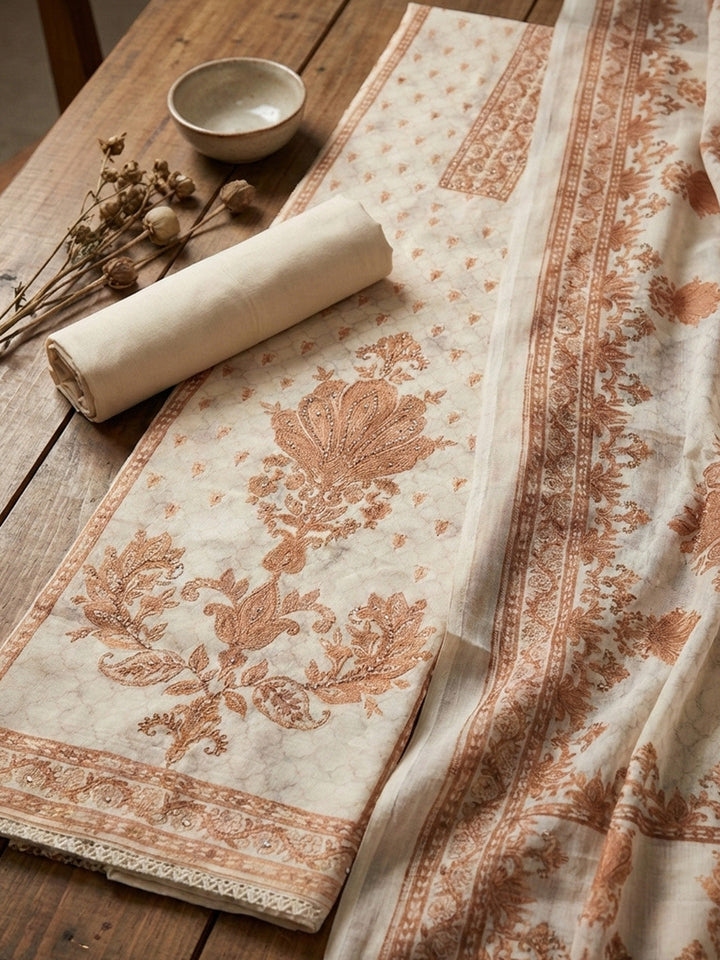 Printed Cotton Blend Unstitched Suit With Pant &amp; Dupatta