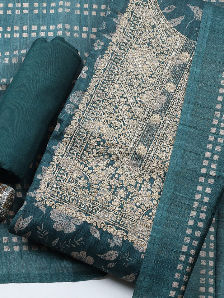Embroidered Cotton Blend Unstitched Suit With Pant &amp; Dupatta
