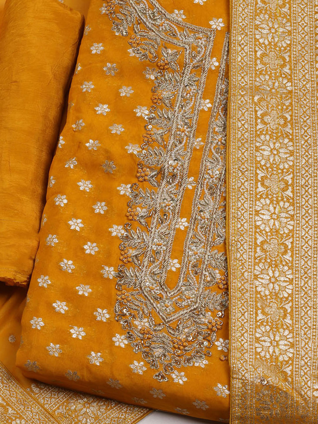Neck Embroidered Georgette Unstitched Suit With Dupatta
