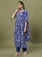 Printed Cotton Blend Kurta With Pant & Dupatta