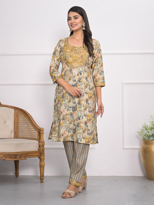 Printed Muslin Kurta With Pants