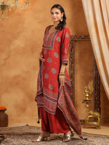 Printed Muslin Kurta With Pants & Dupatta