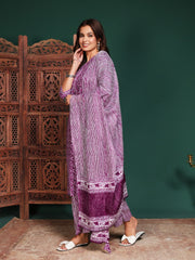 Printed Cotton Blend Kurta With Pant & Dupatta