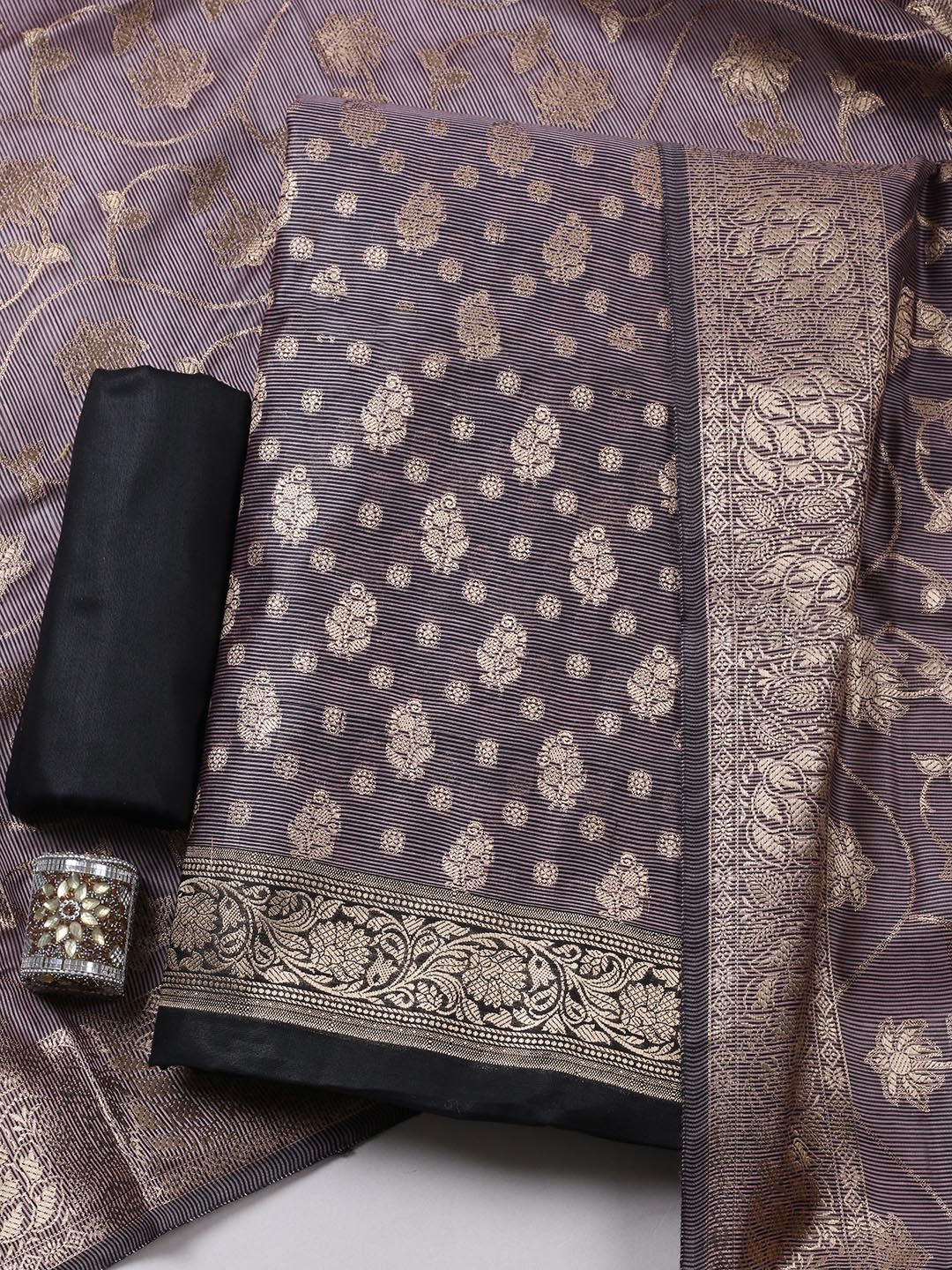 Banarasi Chanderi Unstitched Suit With Pant &amp; Dupatta