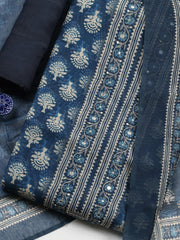 Embroidered Chanderi Unstitched Suit With Pant & Dupatta