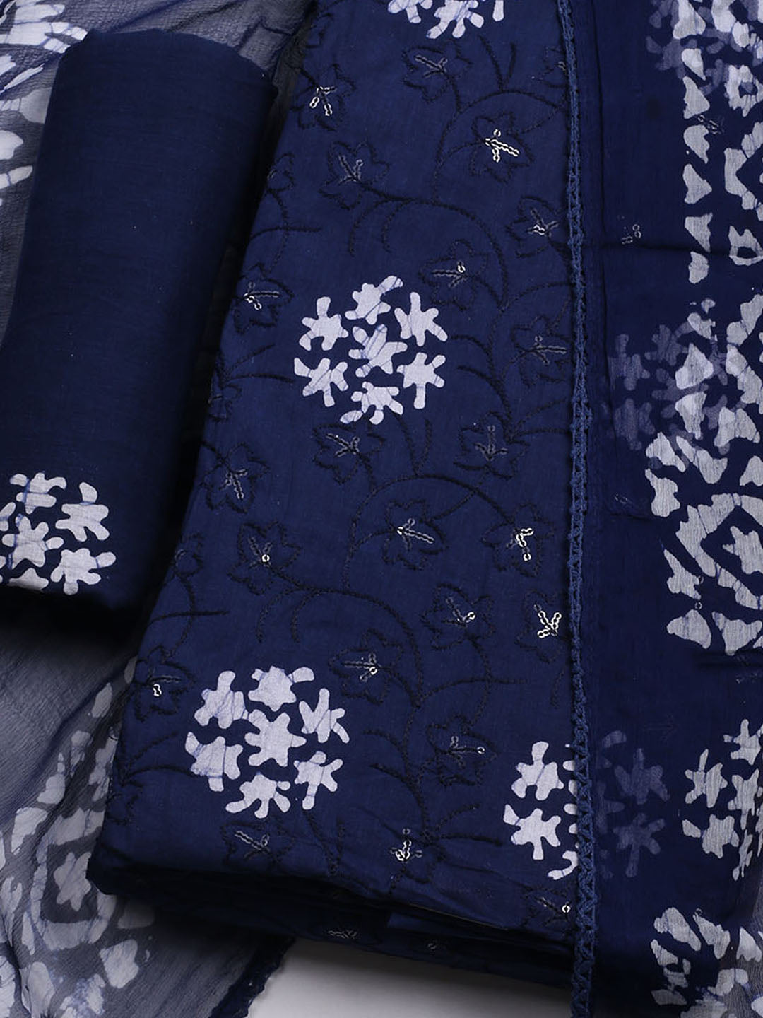 Printed Cotton Blend Unstitched Kurta With Pant &amp; Dupatta