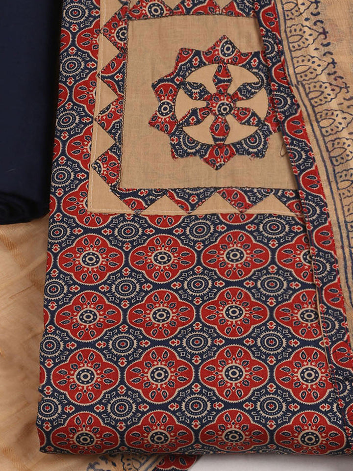 Printed Cotton Unstitched Suits Printed Suit With Pant &amp; Dupatta