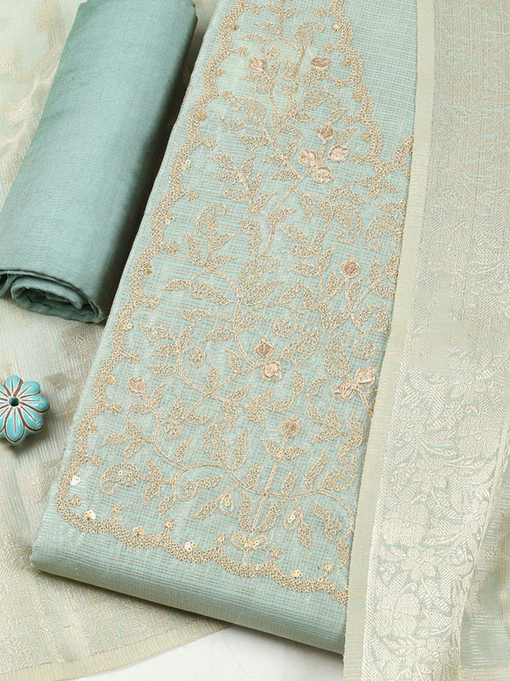 Embroidered Tissue Unstitched Suit With Pant &amp; Dupatta