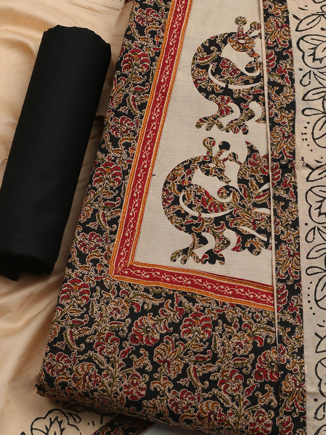 Printed Cotton Blend Unstitched Kurta With Pant &amp; Dupatta