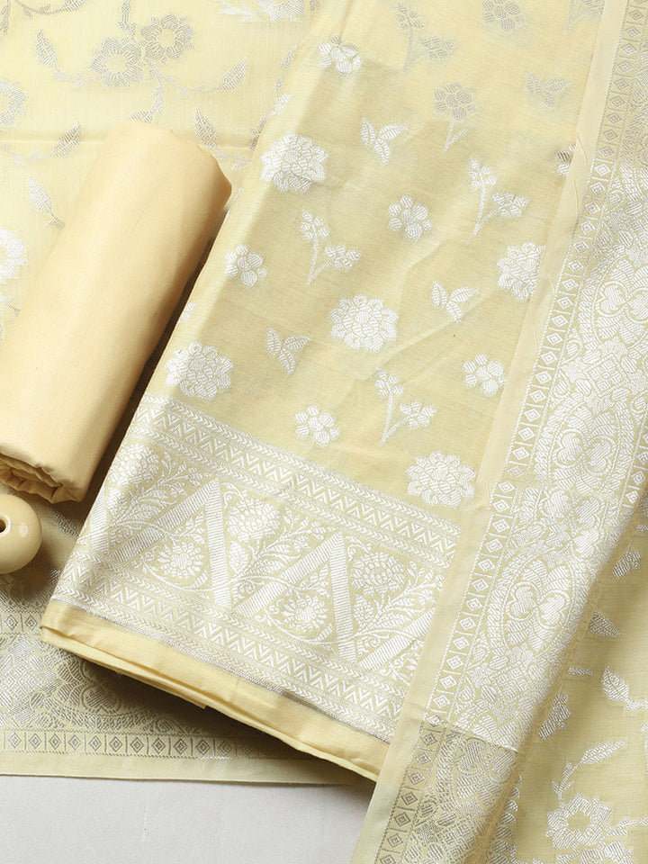 Woven Design Chanderi Unstitched Suit With Pant &amp; Dupatta