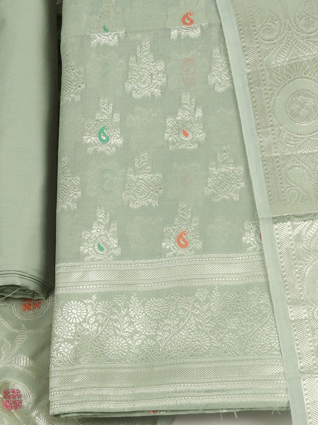 Woven Design Chanderi Unstitched Suit With Pant &amp; Dupatta