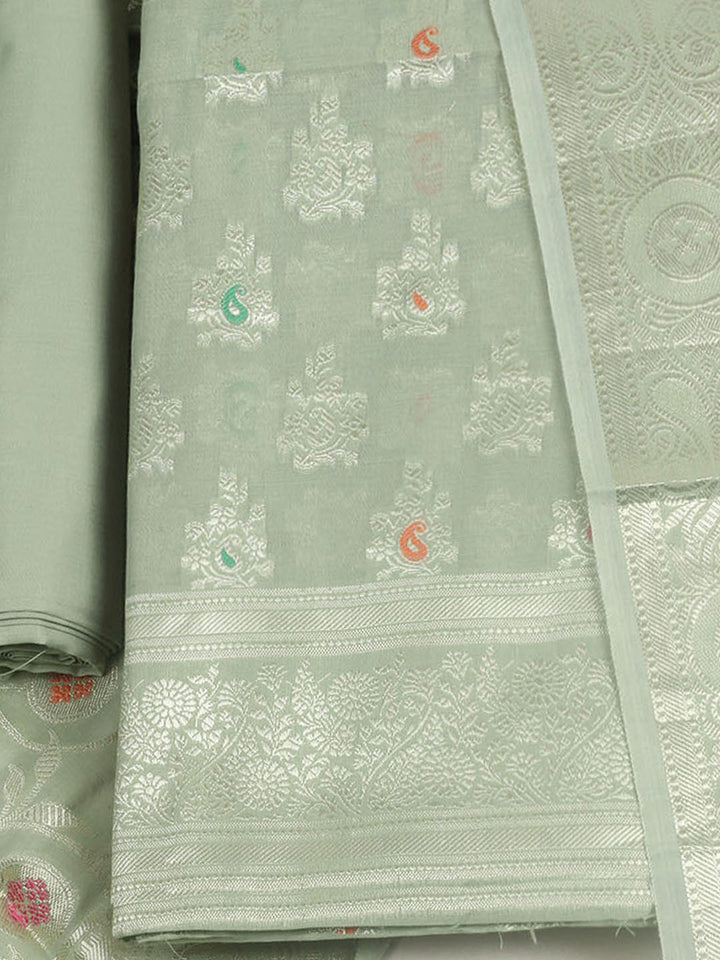 Woven Design Chanderi Unstitched Suit With Pant &amp; Dupatta
