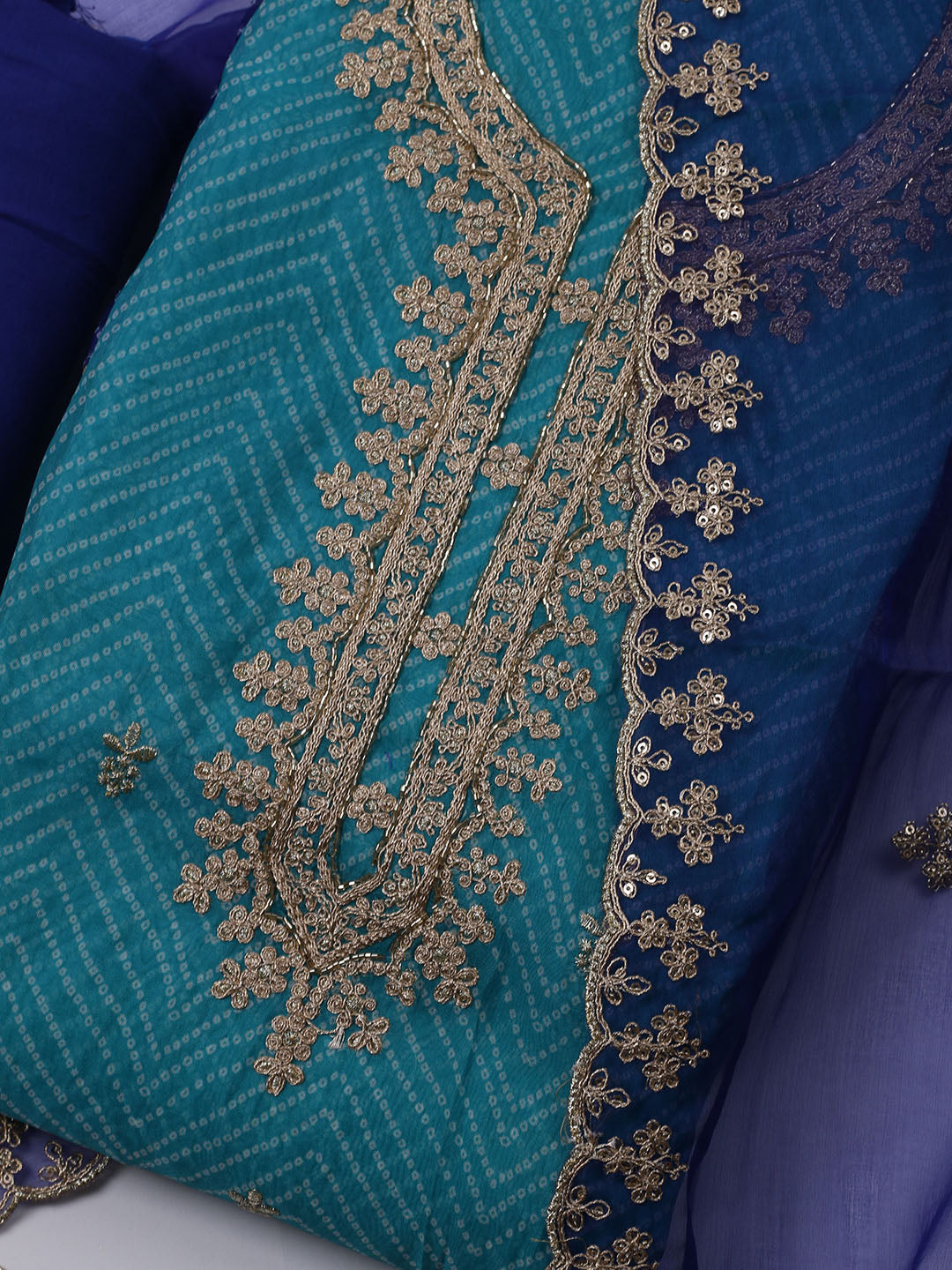 Neck Embroidered Organza Unstitched Suit With Dupatta