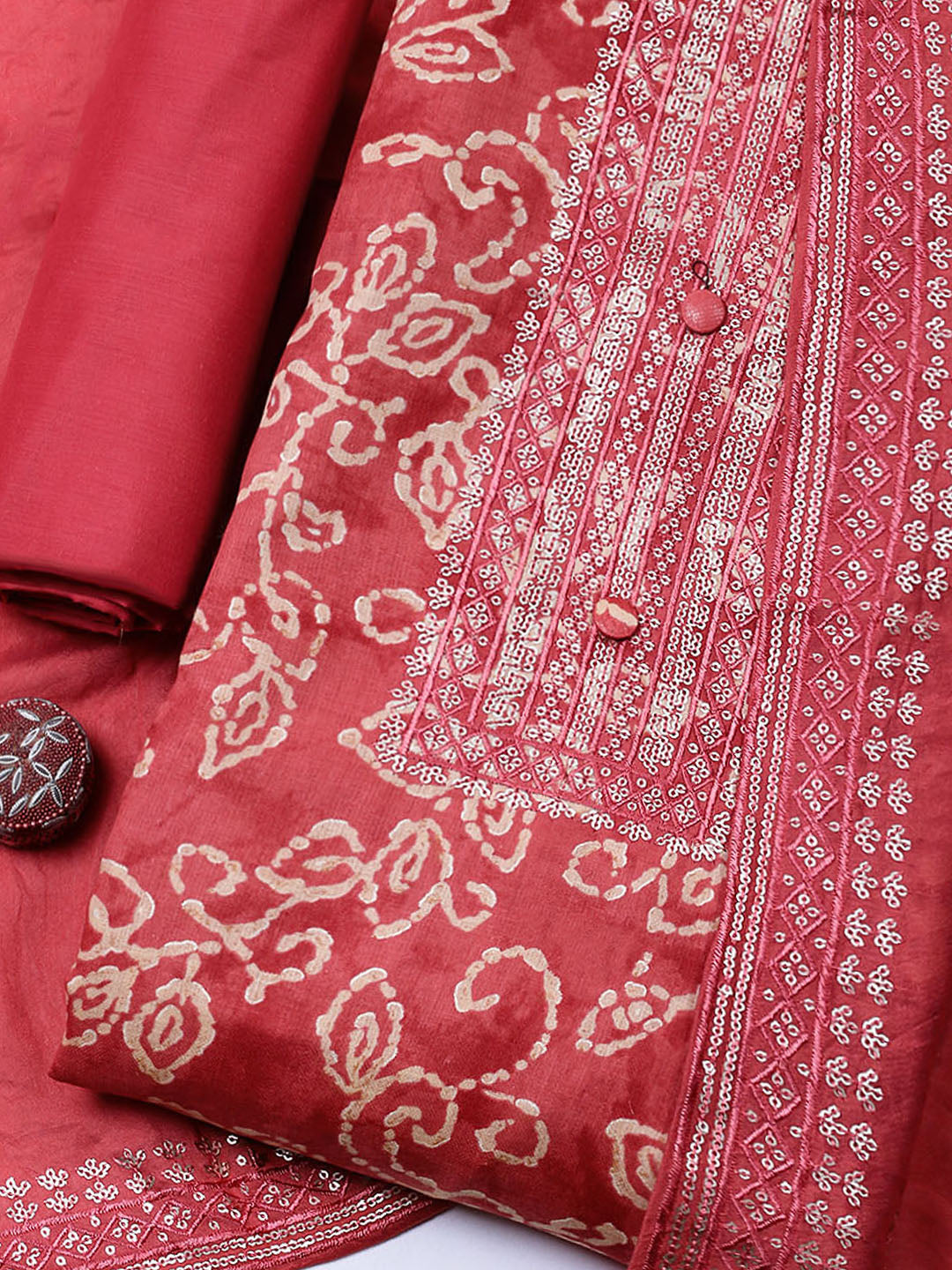 Embroidered Cotton Unstitched Suit With Pant &amp; Dupatta