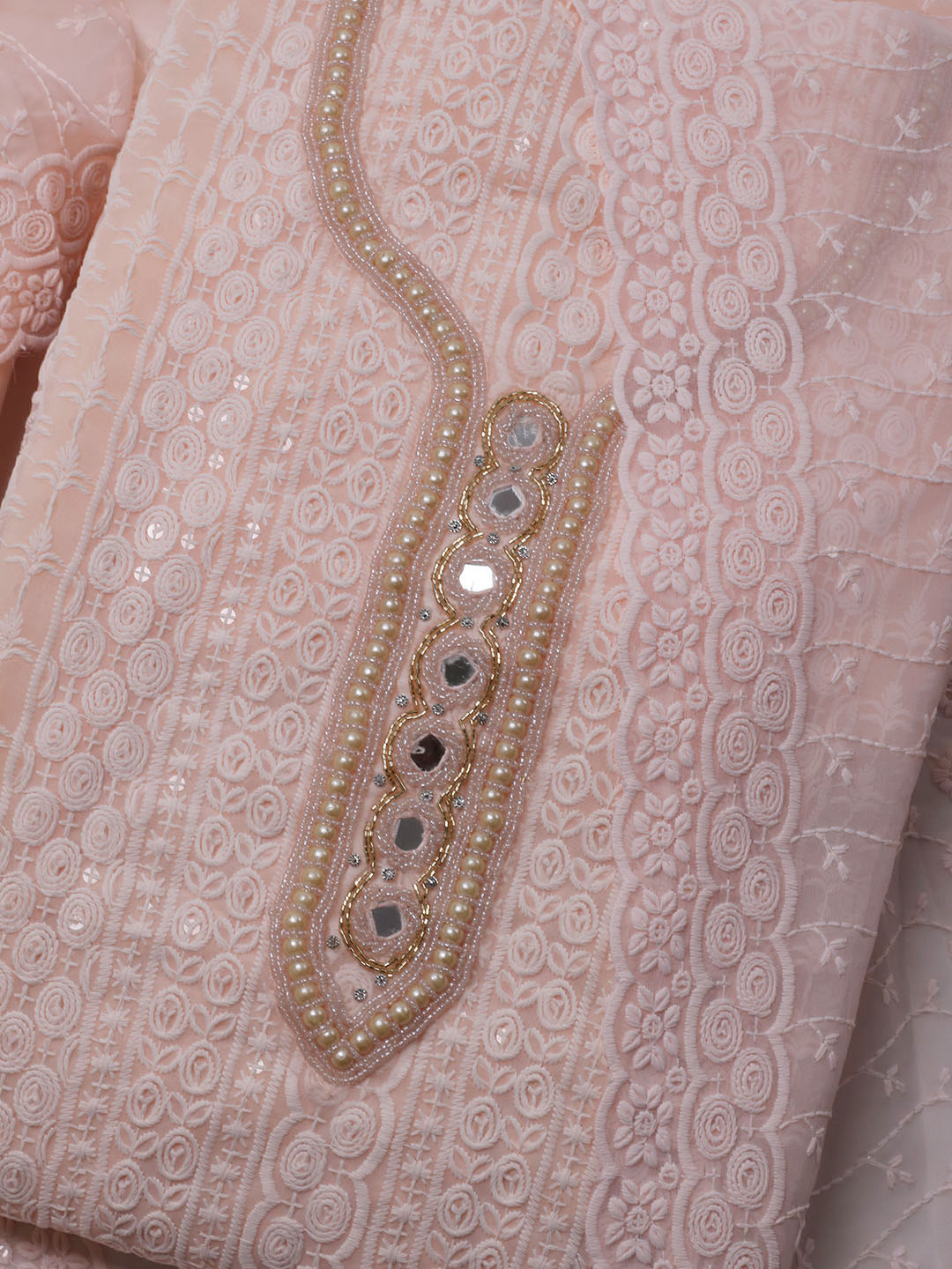 Chikan Work Georgette Unstitched Suit With Dupatta