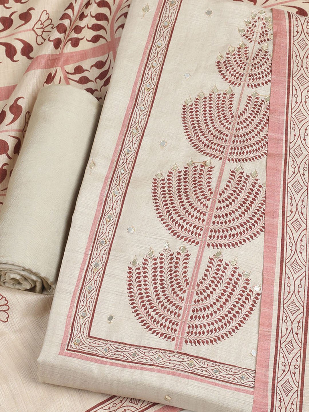 Embroidered Tussar Unstitched Suit With Dupatta