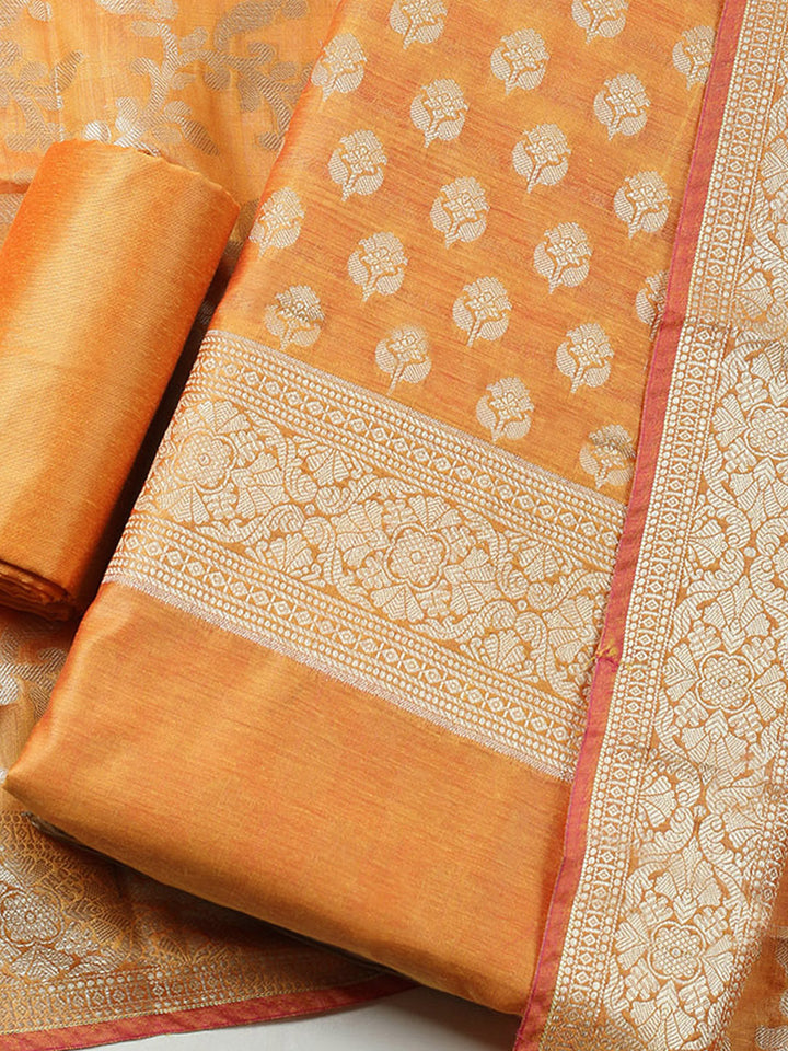 Banarasi Chanderi Unstitched Suit With Pant &amp; Dupatta