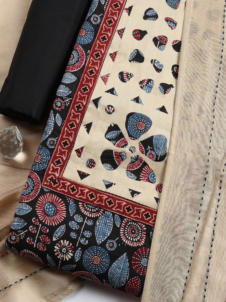 Embroidered, Cotton Blend Unstitched Suit With Pant &amp; Dupatta