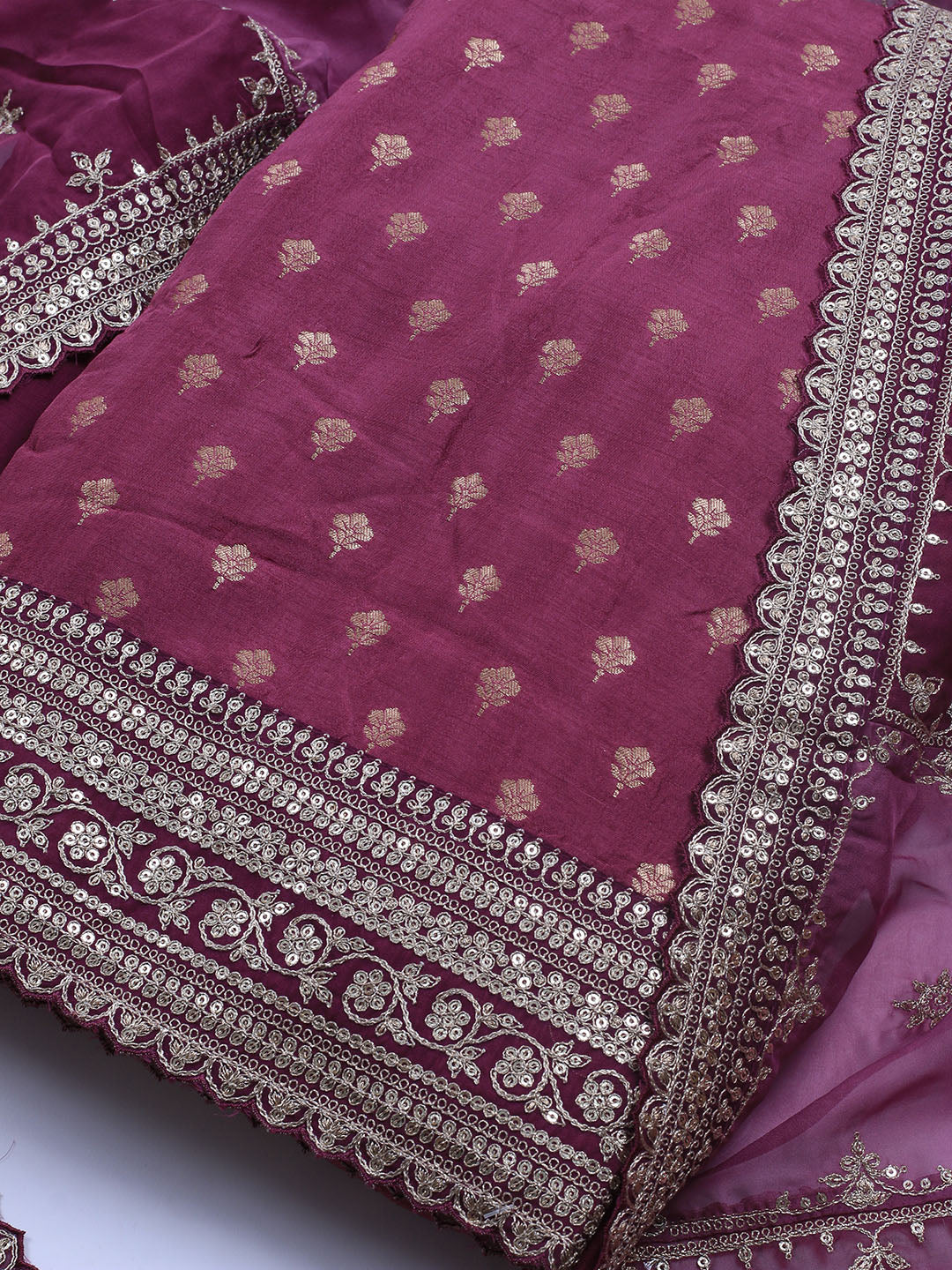 Embroidered Art Silk Unstitched Suit Piece With Dupatta