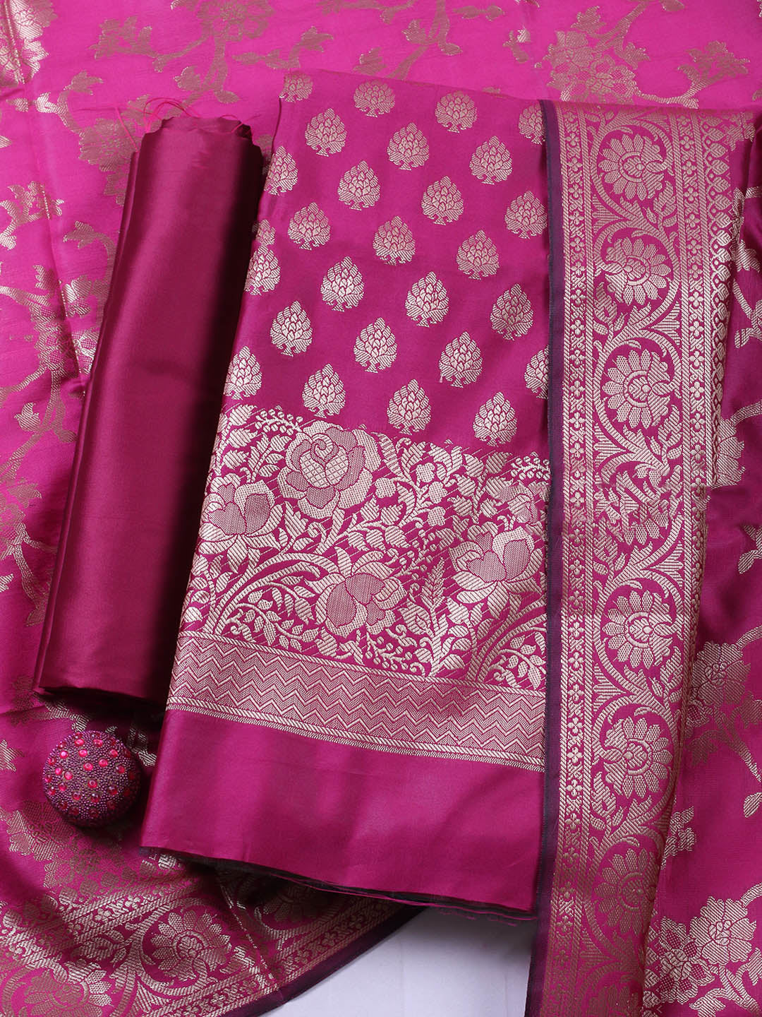 Banarasi Chanderi Unstitched Suit With Pant &amp; Dupatta