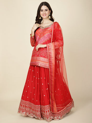 Bandhani Work Crepe Choli With Lehenga & Dupatta