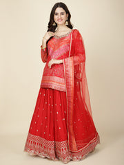 Bandhani Work Crepe Choli With Lehenga & Dupatta