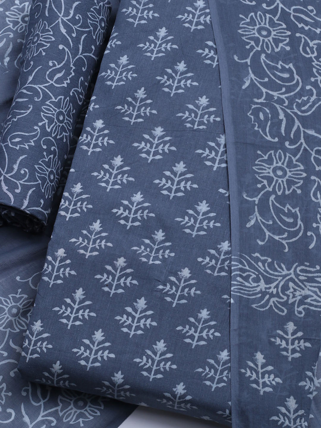 Printed Cotton Blend Unstitched Kurta With Pant &amp; Dupatta